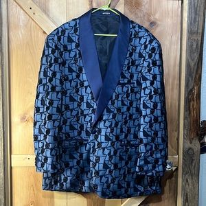 Insomnia mens size 5XL suit coat navy blue satin, netting with designs shimmer